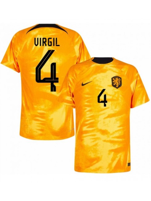 Billige Nederland Virgil van Dijk #4 Hjemmedrakt VM 2022 Kortermet